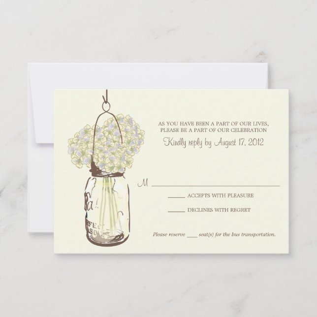 Hydrangea & Mason Jar Wedding RSVP (Front)