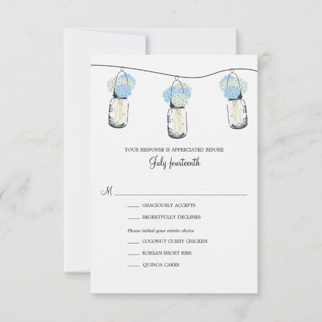 Hydrangea & Mason Jar Wedding RSVP (Front)