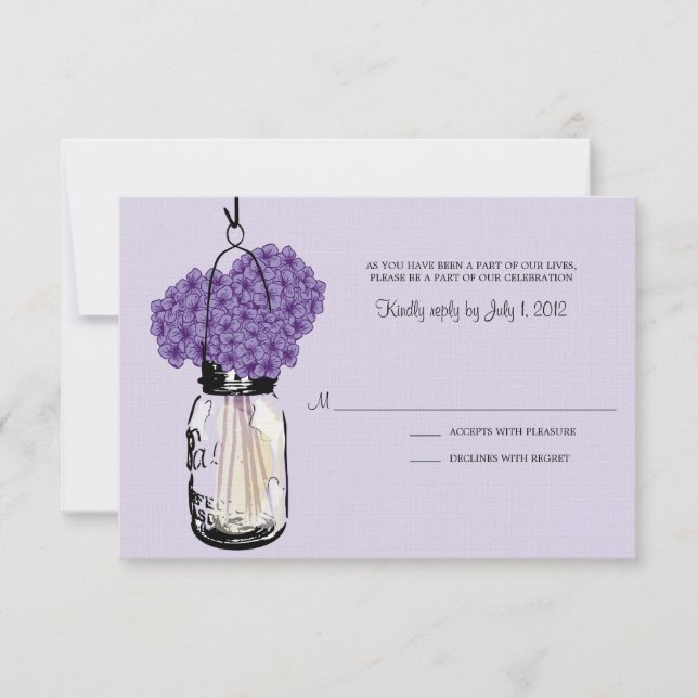 Hydrangea & Mason Jar Wedding RSVP Card (Front)