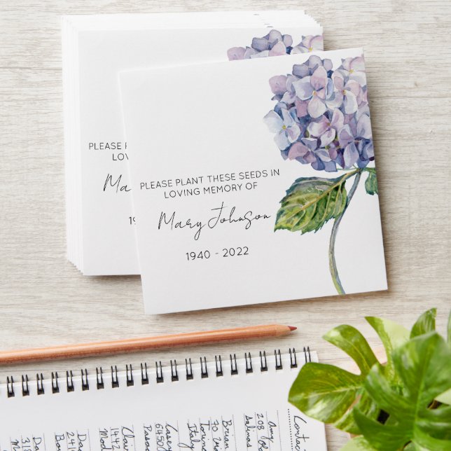 Hydrangea Memorial Funeral Seed Envelope (Stacked)