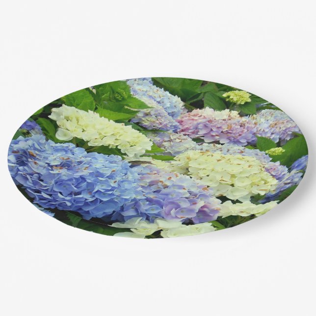Hydrangea Mix, Floral-Paper Party Plates (Angled)