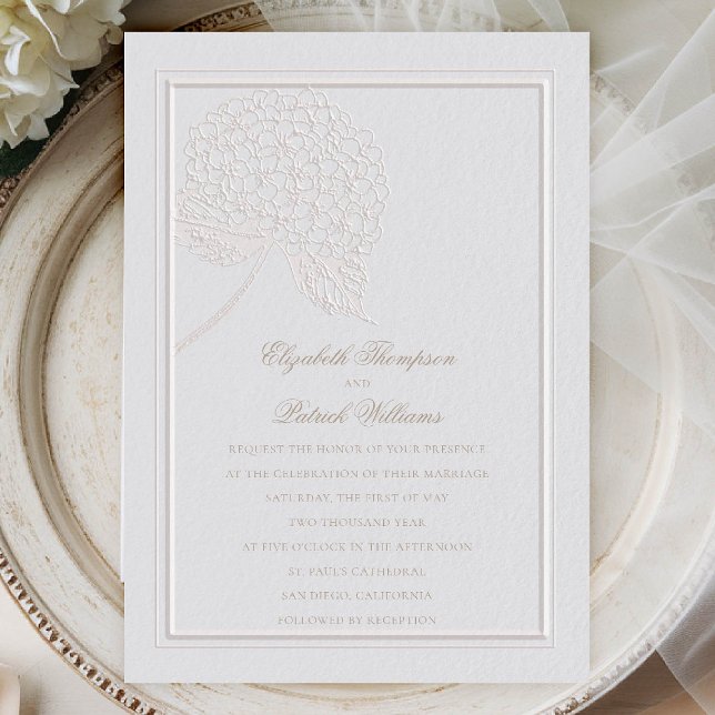 Hydrangea Modern Classic Formal Elegant Wedding Invitation (hydrangea wedding invitation formal traditional modern classic double frame ivory faux embossed)