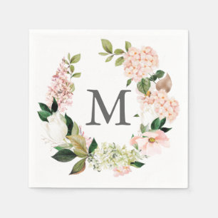 Hydrangea Monogram Wedding Cocktail Napkin