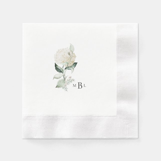  Hydrangea Monogram Wedding Cocktail Napkin (Front)