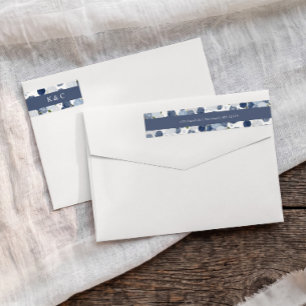 Hydrangea Navy Blue Floral Return Address Wrap Around Label