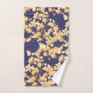 Hydrangea Night and Gold Hand Towel