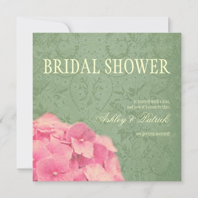 Hydrangea on Baroque Texture Bridal Shower Invitation (Front)