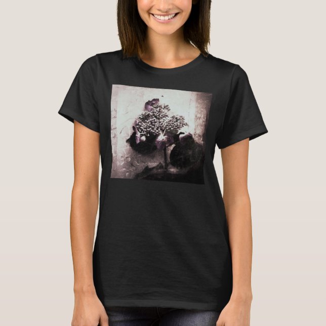 hydrangea on script grunge Hanes t-shirt (Front)