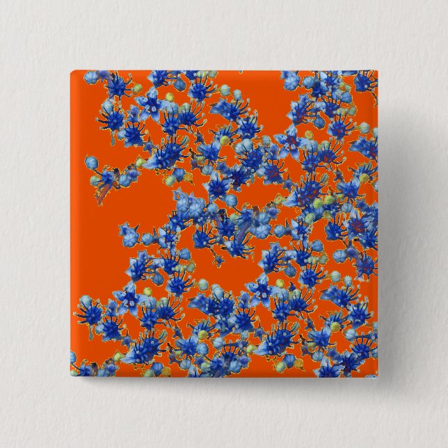 hydrangea orange and blue 15 cm square badge (Front)