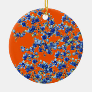 hydrangea orange and blue ceramic tree decoration