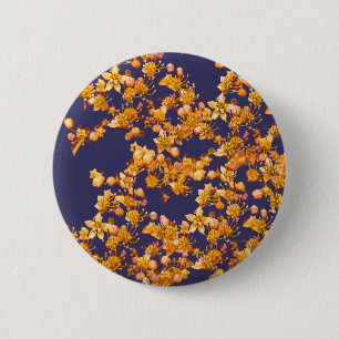 hydrangea orange and navy 6 cm round badge