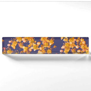 hydrangea orange and navy nameplate