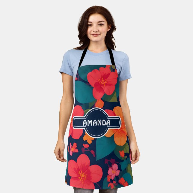 Hydrangea Pastel Colourful Personalised Pattern Apron (Worn)
