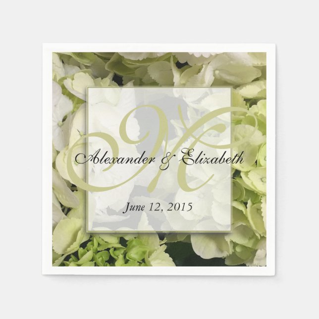 Hydrangea Personalised Monogram Wedding Napkin (Front)