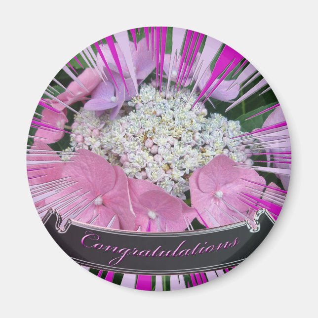 Hydrangea Pink & Blue Congratulations Magnet (Front)
