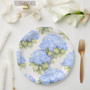 Hydrangea Plates Elegant Ivory Blue Floral Party