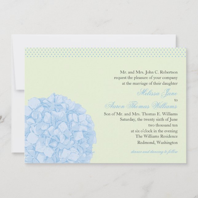 Hydrangea + Polka Dots Wedding Invitation (Front)