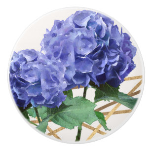 Hydrangea Purple Blue & Gold Elegant Floral Ceramic Knob