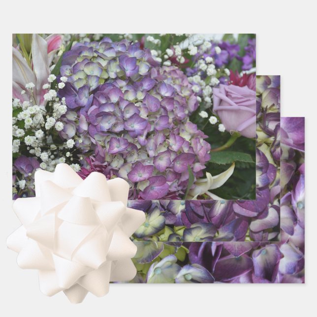 Hydrangea Purple Botanical Floral Photographic Wrapping Paper Sheet (Creator Uploaded)