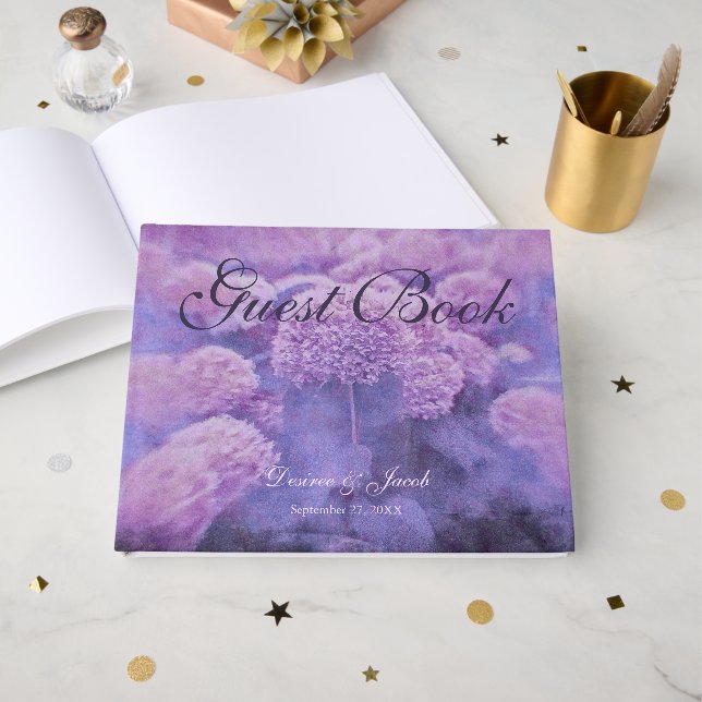 Hydrangea Purple Floral Country Rustic Wedding Guest Book (Front Open)
