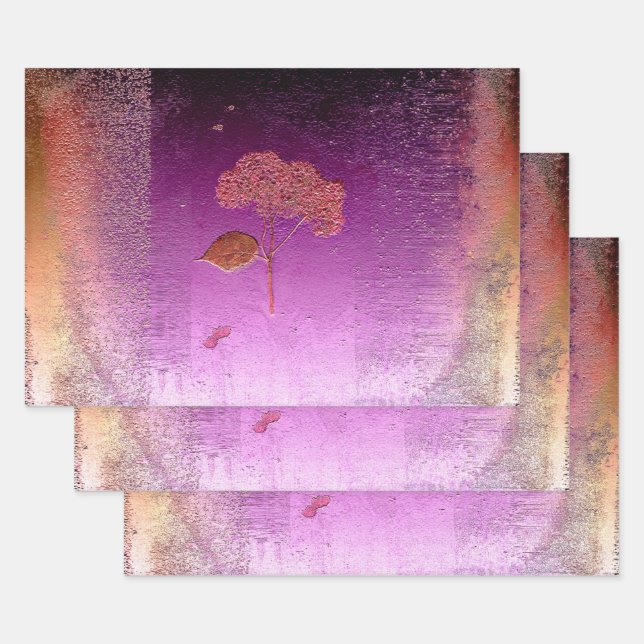 Hydrangea Purple Gold Metallic Floral Wrapping Paper Sheet (Set)