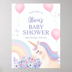 Hydrangea Rainbow Unicorn Baby Shower Welcome  Poster