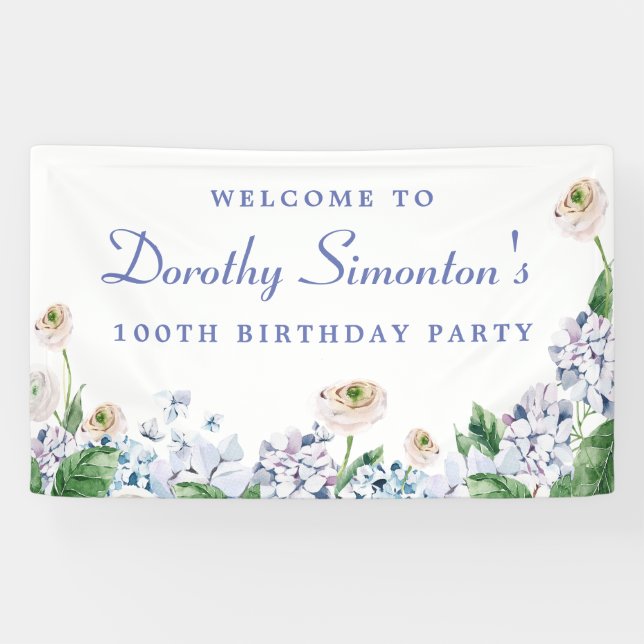 Hydrangea Rose 100th Birthday Welcome Banner (Horizontal)