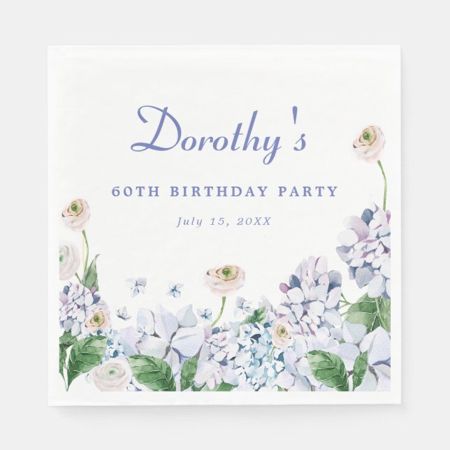 Hydrangea Rose 60th Birthday Personalised Custom Napkin (Front)