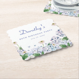 Hydrangea Rose 80th Birthday Personalised Custom Paper Coaster