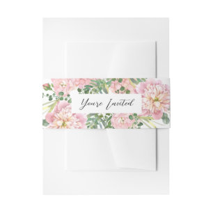 Hydrangea Rose Pink Watercolor Floral Invitation Belly Band