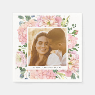 Hydrangea Rose Pink Watercolor Floral Photo Napkin