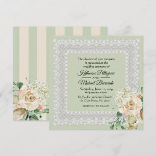 Hydrangea Roses Floral Lace Sage Green Wedding Invitation