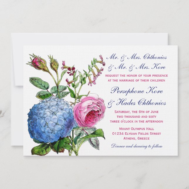 Hydrangea Roses Floral Wedding Invitations (Front)