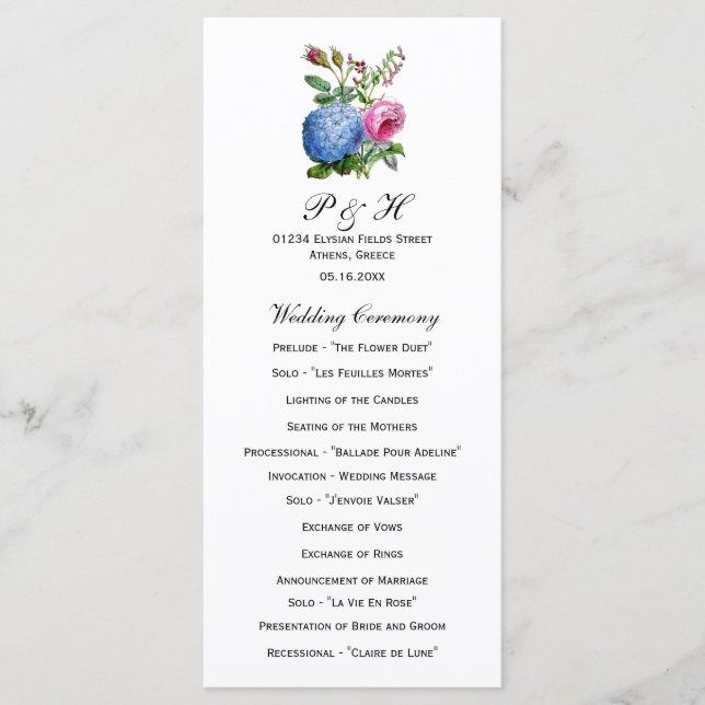Hydrangea Roses Floral Wedding Programs Programme (Front)