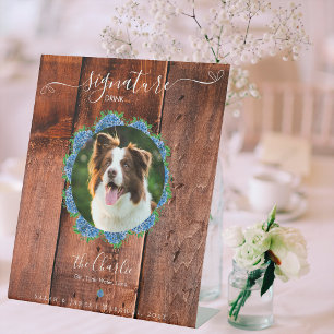 Hydrangea Rustic Wood 1 Photo Signature Pet Drink Pedestal Sign
