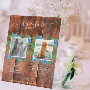 Hydrangea Rustic Wood Wedding Photo Drink Sign Pet