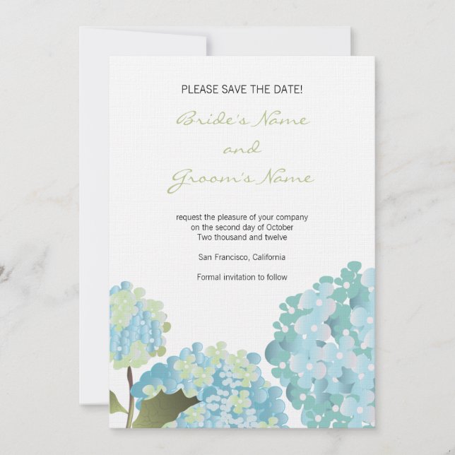 Hydrangea Save the Date Wedding Announcement (Front)