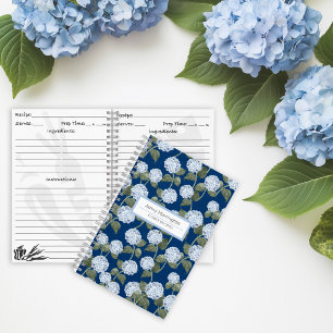 Hydrangea Summer Garden Navy Blue Family Recipes Notebook