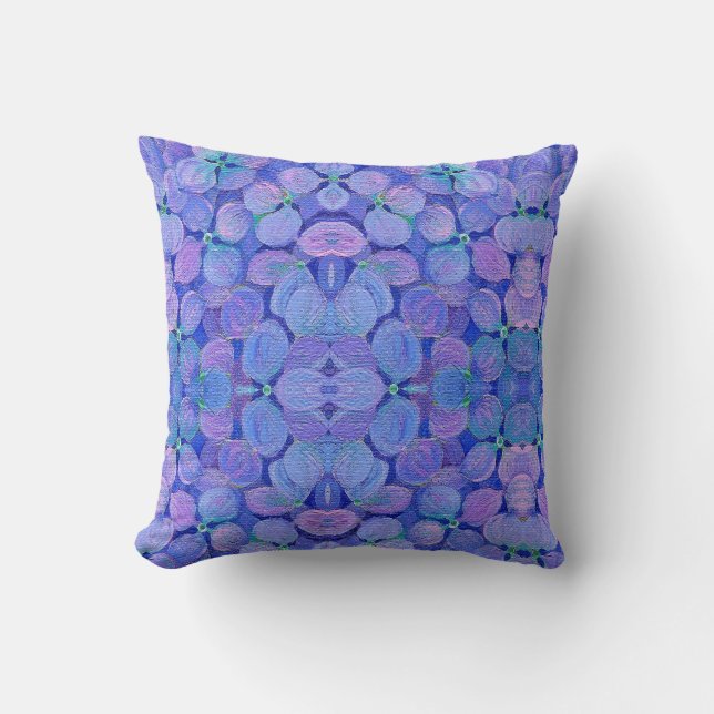 Hydrangea Throw Pillow - Lavender, Blue & Pink (Front)