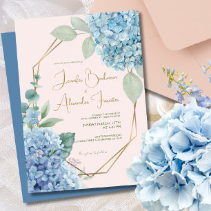Hydrangea Watercolor Blush Pink Dusty Blue Wedding Invitation
