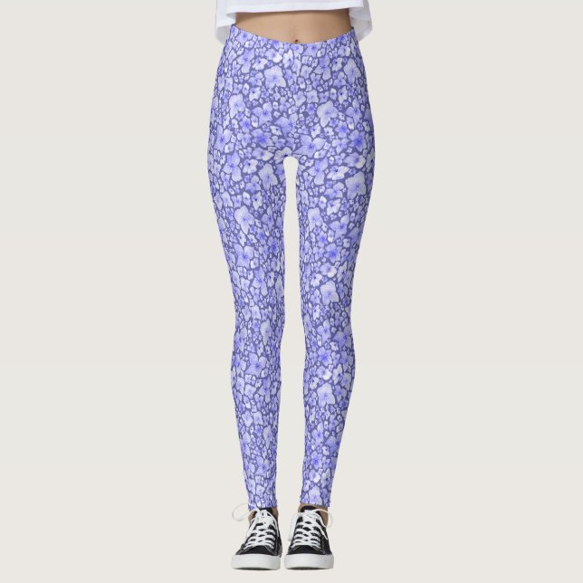 Hydrangea Watercolor Floral Pattern Leggings (Front)