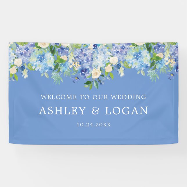 Hydrangea Watercolor Floral Wedding Welcome Banner (Horizontal)