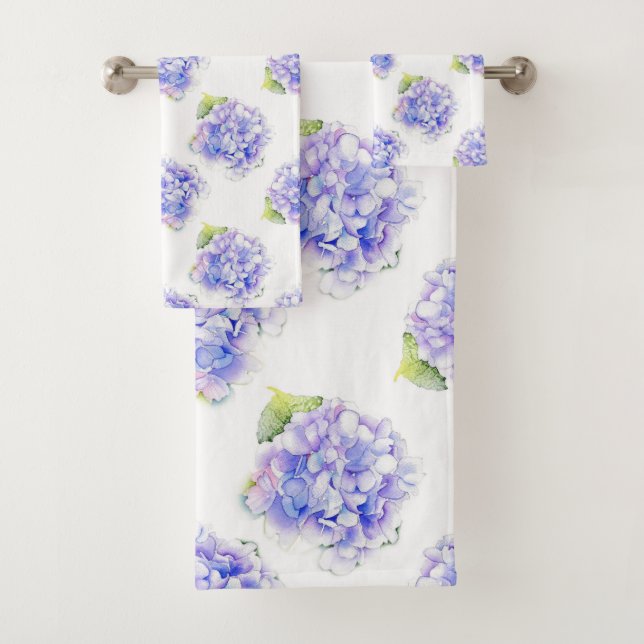 Hydrangea Watercolor Pattern Bath Towel Set (Insitu)