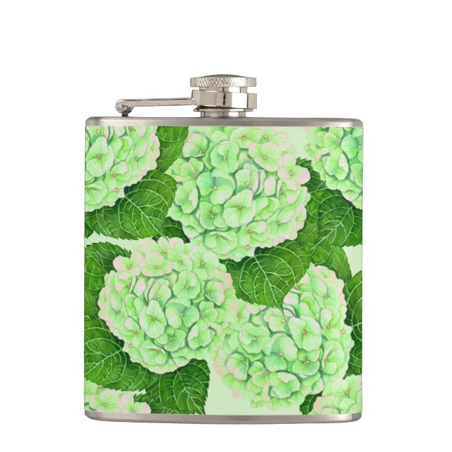 Hydrangea watercolor pattern hip flask (Front)