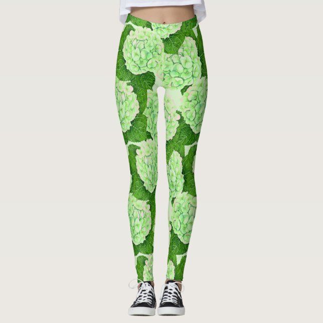 Hydrangea watercolor pattern leggings (Front)