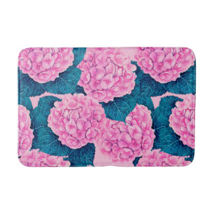 Hydrangea watercolor pattern, pink and blue bath mat