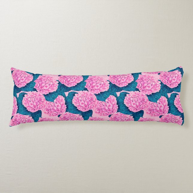 Hydrangea watercolor pattern, pink and blue body cushion (Front)