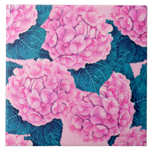 Hydrangea watercolor pattern, pink and blue tile