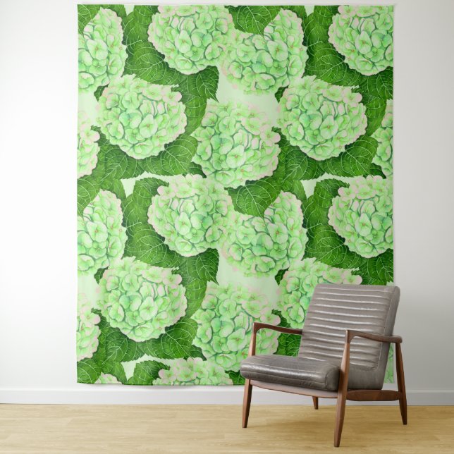 Hydrangea watercolor pattern tapestry (In Situ)