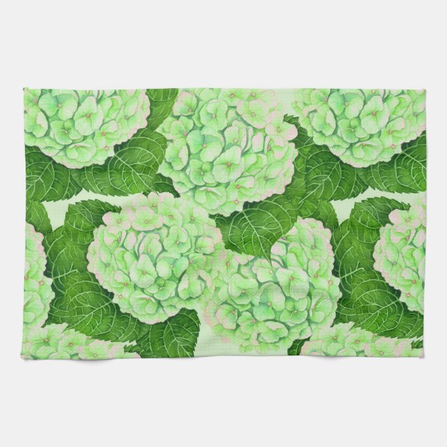Hydrangea watercolor pattern tea towel (Horizontal)